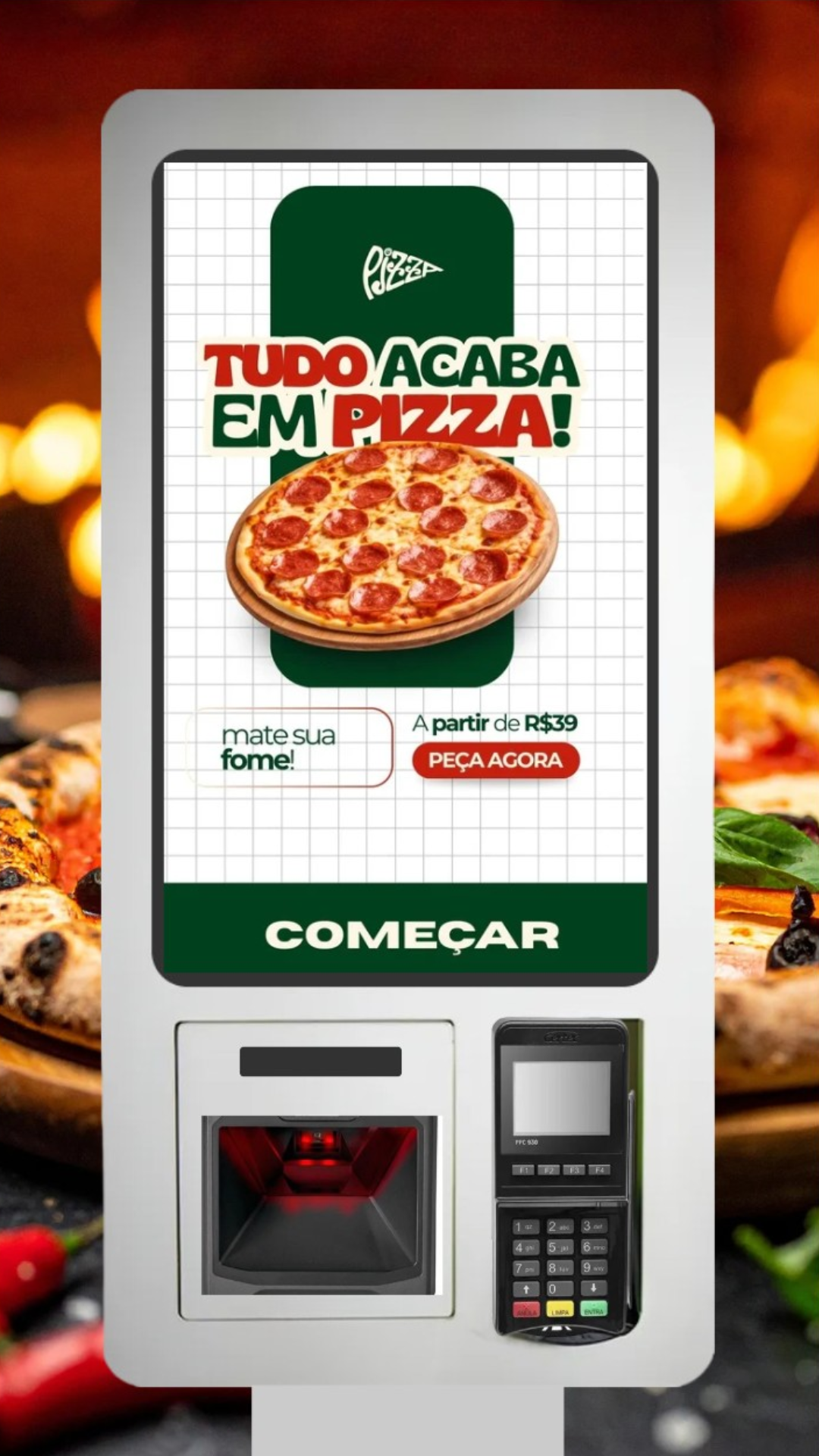 Totem de autoatendimento moderno com design tecnológico